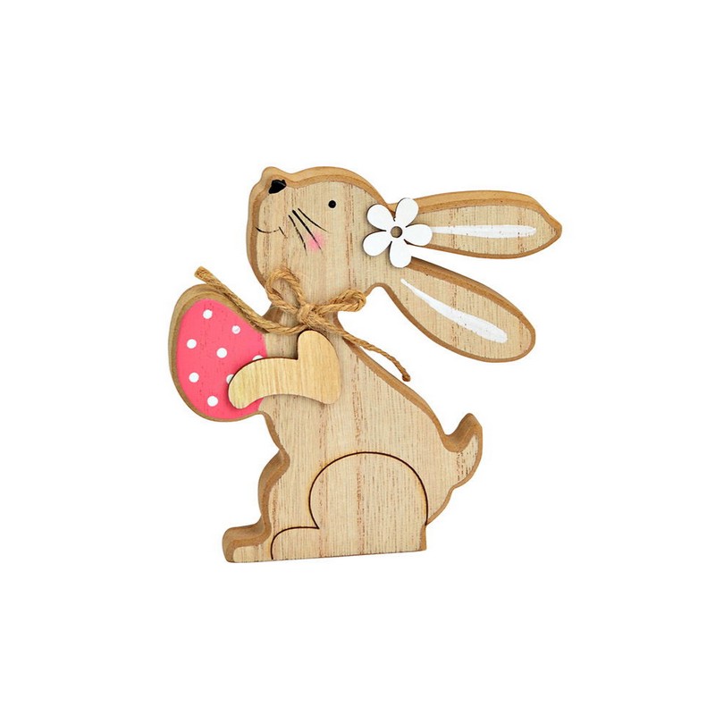 Coniglio pasquale in legno con uovo rosa, perfetto come decoro di Pasqua